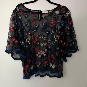 Maeve Black Floral Embroidered Top